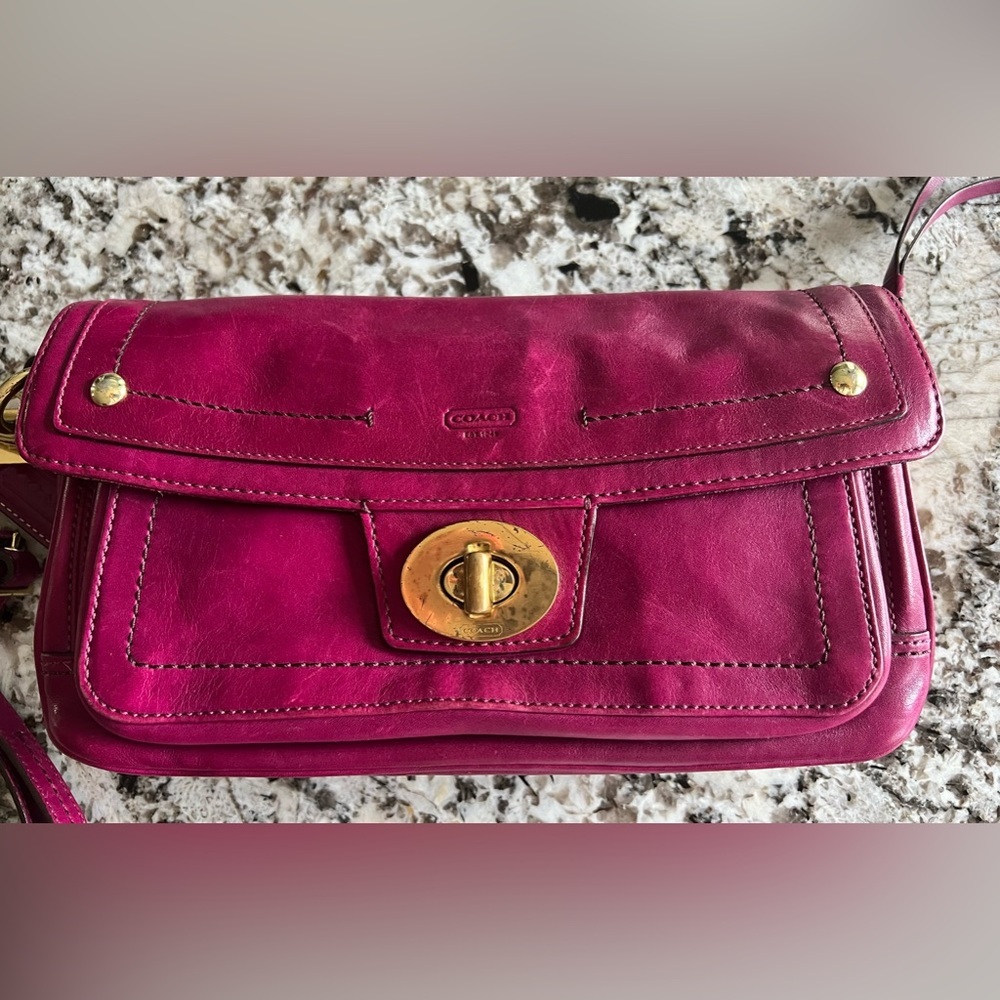 Coach Hampton Lindsey Magenta Leather  Clutch